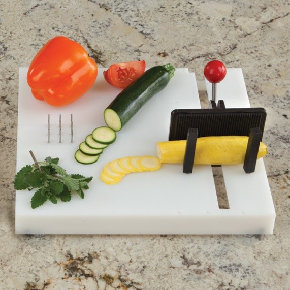 cutting board with a variety of holders for safe cutting